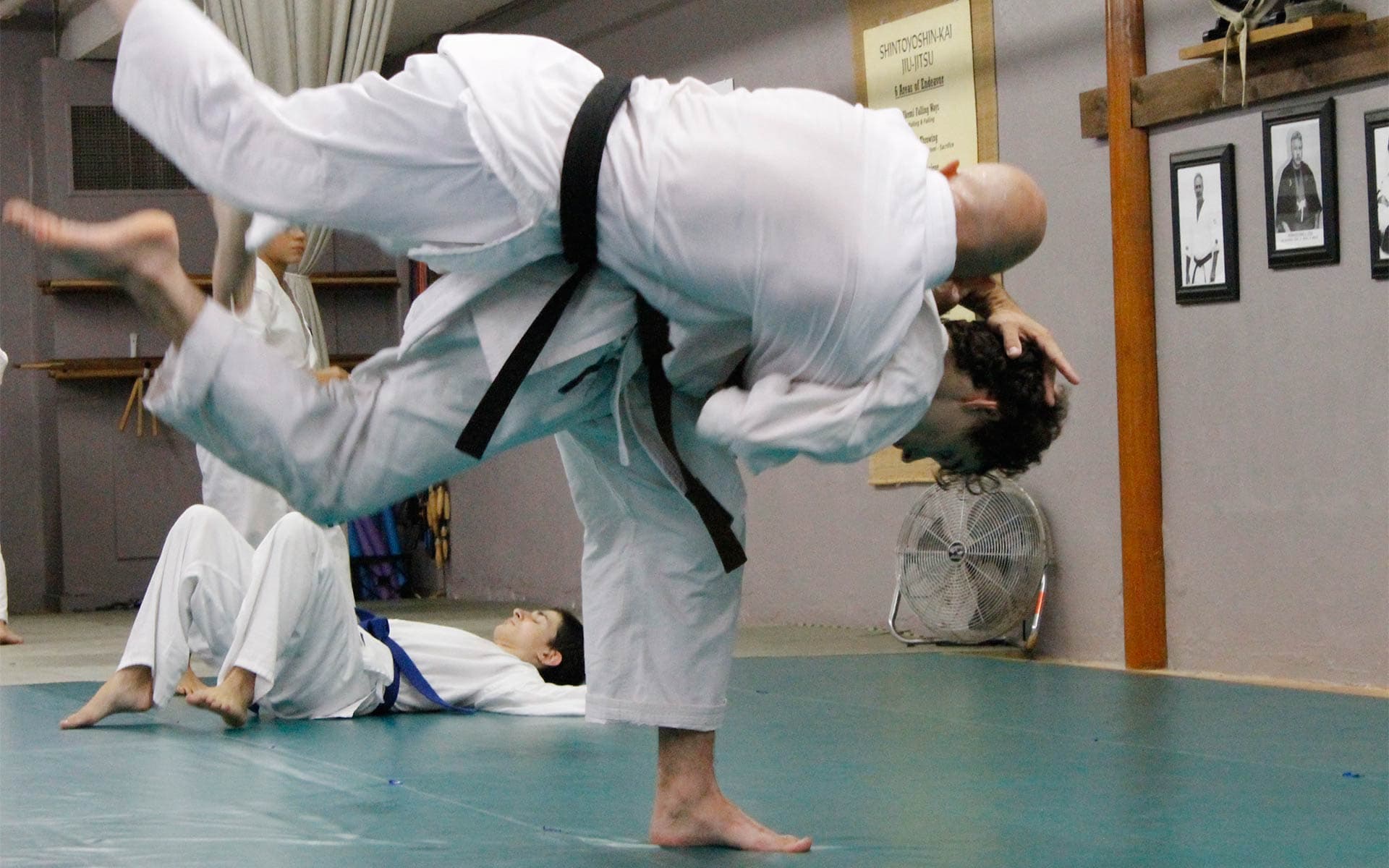 Instructor executing a jujitsu hip throw